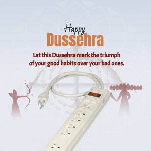 Dussehra greeting with a power strip symbolizing triumph over bad habits.