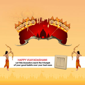 Vijayadashami greeting with Rama and Ravana imagery