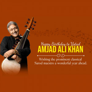 Happy Birthday Ustad Amjad Ali Khan Image For LinkedIn