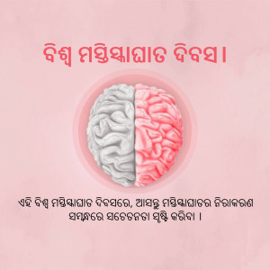 Illustration of a brain split into two hemispheres, one in pink and one in grey, with text in Odia.