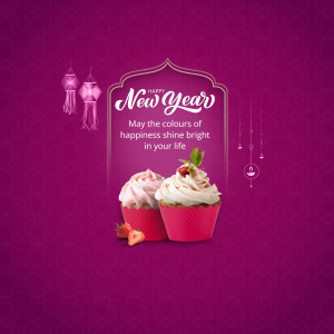 Happy New Year Cupcake Delight Creative Design For WhatsApp