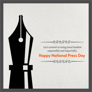 Black fountain pen illustration with text celebrating National Press Day