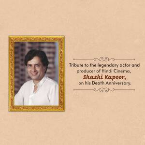 Portrait of Shashi Kapoor in a golden frame with a tribute message