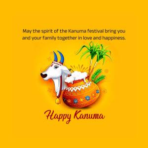 Kanuma Festival Greeting with Cow and Traditional Decorations