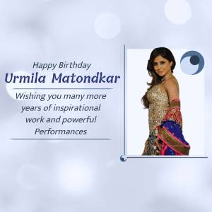 Birthday greeting for Urmila Matondkar featuring her portrait.