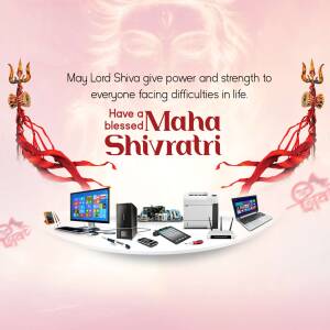 Maha Shivratri greeting card featuring Lord Shiva imagery and various electronic devices.