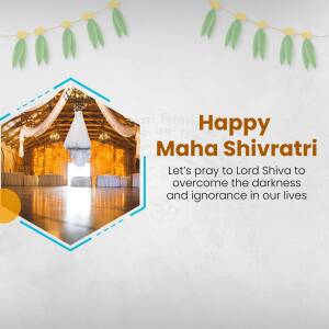 Maha Shivratri greeting with temple interior and festive decorations