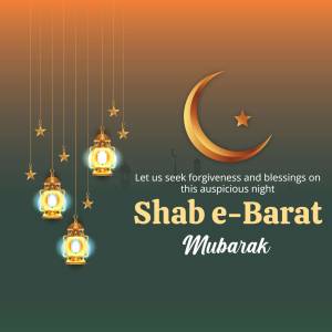 Shab-e-Barat greeting with crescent moon and lanterns