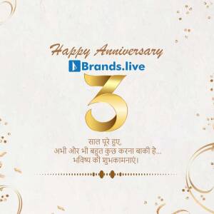 Brands.live celebrating its 3rd anniversary with a golden number 3 and festive decorations.