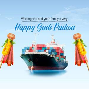 Gudi Padwa greeting with a ship and traditional decorations