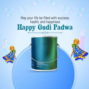 Gudi Padwa celebration image with paint bucket and traditional decorations