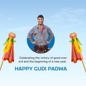 Image depicting a man with a Gudi Padwa background and decorations.