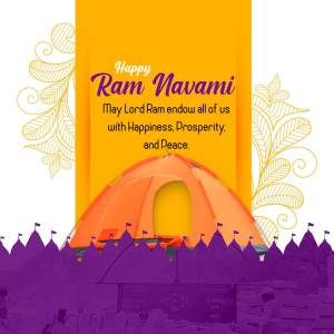 Ram Navami festive greeting with temple and floral design