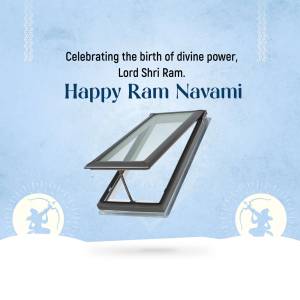 Ram Navami greeting with a window and religious symbols