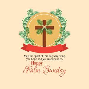 Palm Sunday greeting with a cross and palm leaves