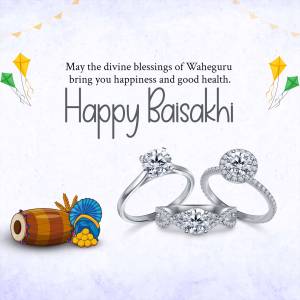 Baisakhi greeting with rings, traditional instruments, and kites