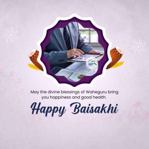 Baisakhi festival greeting with a person working and traditional instruments
