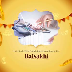 Baisakhi greeting with a calculator and financial charts