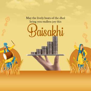 Baisakhi festival illustration with dhol, wheat stalks, and celebratory elements.