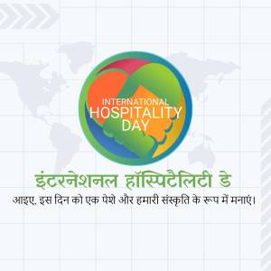 International Hospitality Day graphic with globe and hands