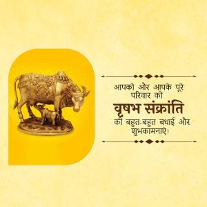Golden cow and calf sculpture with Makar Sankranti greetings in Hindi