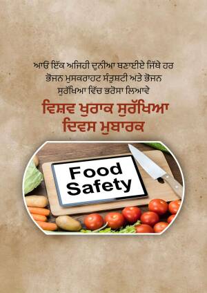 Image depicting food safety with vegetables, a tablet, and a knife.