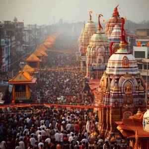 Crowded view of Jagannath Temple during Rath Yatra