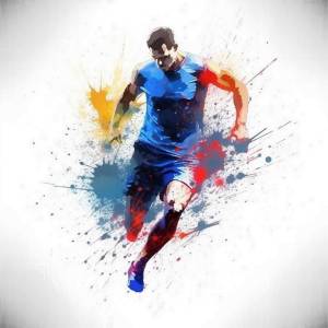 A digital painting of a runner in motion with colorful paint splashes.