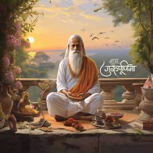 Portrait of a serene spiritual guru meditating at sunset