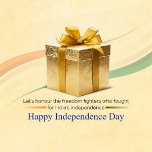 Golden gift box with ribbon and Indian flag colors, celebrating Independence Day