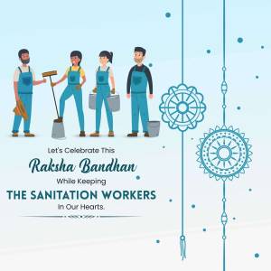 Illustration of sanitation workers with Raksha Bandhan decorations
