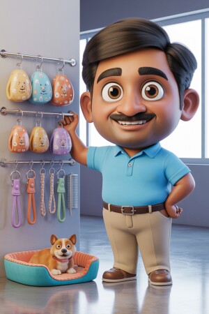Cartoon Pet Store Owner Artwork For WhatsApp