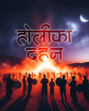 Holi Dahan bonfire with people celebrating