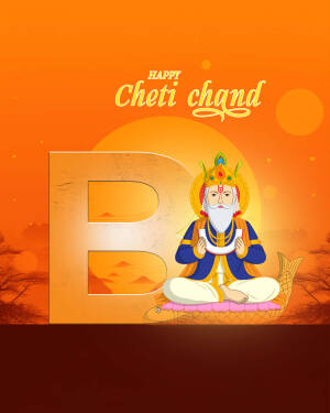 Illustration of Lord Jhulelal with the letter 'B' and a festive background for Cheti Chand