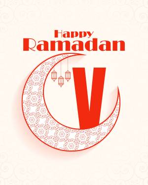 Ramadan greeting with crescent moon and lanterns