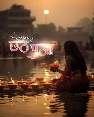 Woman offering prayers during Chhath Puja