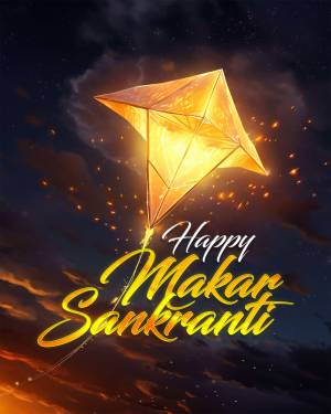 Glowing kite with Makar Sankranti greetings