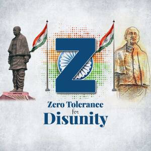 Image depicting statues of Sardar Vallabhbhai Patel and Subhas Chandra Bose with the letter 'Z' and the message 'Zero Tolerance for Disunity'.