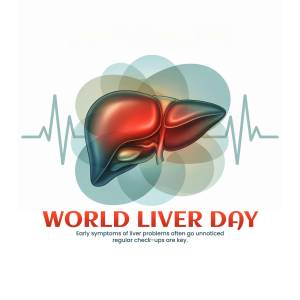Illustration of a human liver with a heartbeat line and text 'World Liver Day'