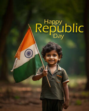 A young Indian boy holding the Indian flag on Republic Day.