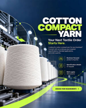 Spools of cotton compact yarn in a manufacturing facility