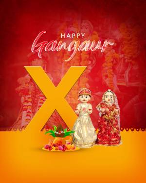 Happy Gangaur festival greeting with traditional dolls and decorations