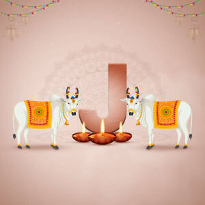 Janmashtami celebration with cows and decorative elements