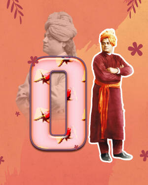 Image featuring Swami Vivekananda with a large '0' and floral elements.