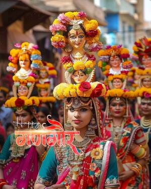 A vibrant image of Durga idols decorated with flowers during a Durga Puja procession.