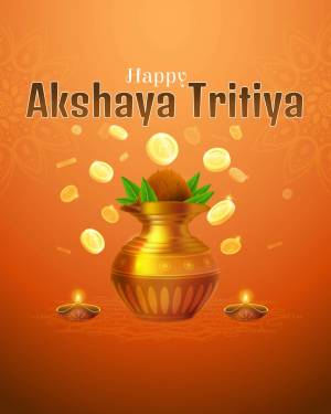 Akshaya Tritiya greeting with pot of gold and sweets