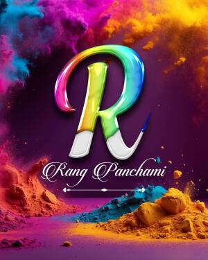 Letter R with colorful powder splashes, Rang Panchami