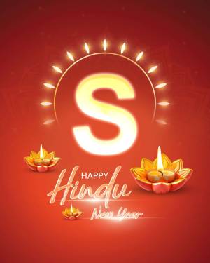 Decorative image with the letter 'S' and lit lamps for Hindu New Year