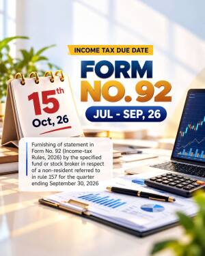 Calendar showing 15th October 2026 deadline for Income Tax Form 92 filing with laptop and documents in the background