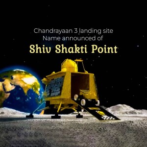 Illustration of the Chandrayaan-3 lander at the Shiv Shakti Point landing site on the moon.